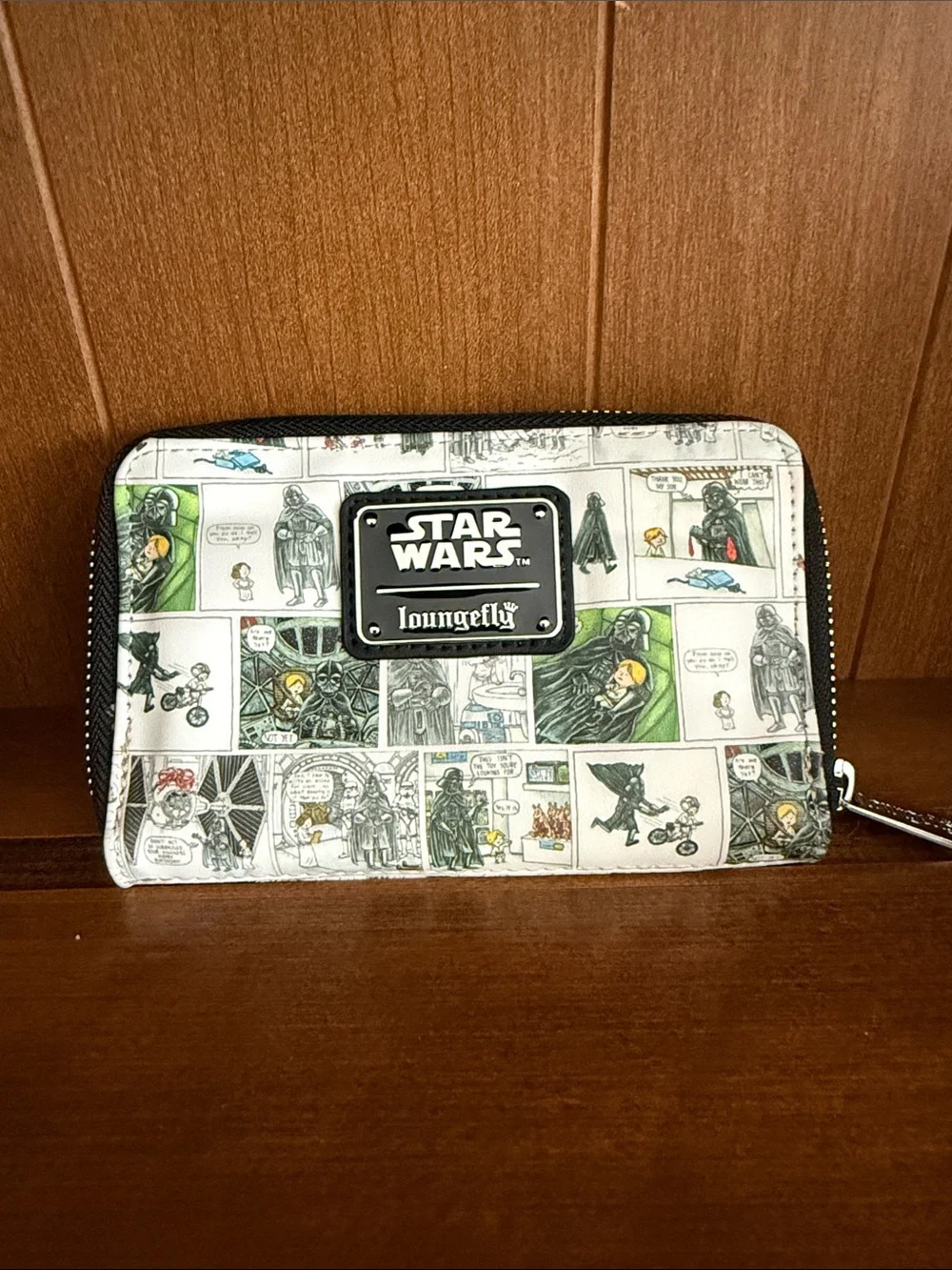 Loungefly Star Wars White Comic Zip Around Wallet with Black Trim